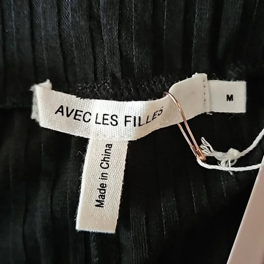 Avec Les Filles Ribbed Midi Skirt Medium New Black Designer Comfort Office